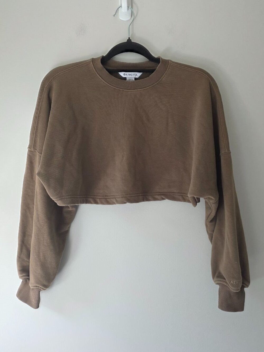 Athleta Brown Cropped Crewneck Pullover Sweatshirt XXS Boxy Drop Shoulder